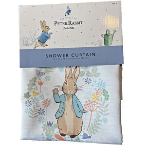Peter Rabbit Shower Curtain Beatrix Potter Floral Pink Bunny Easter Spring NEW